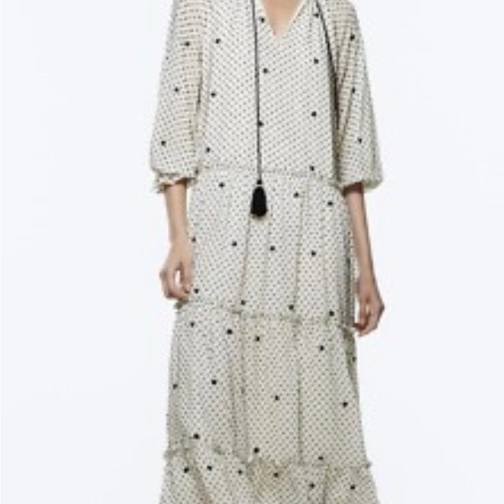 Zara Cream and Black Polka Dot Maxi Dress
